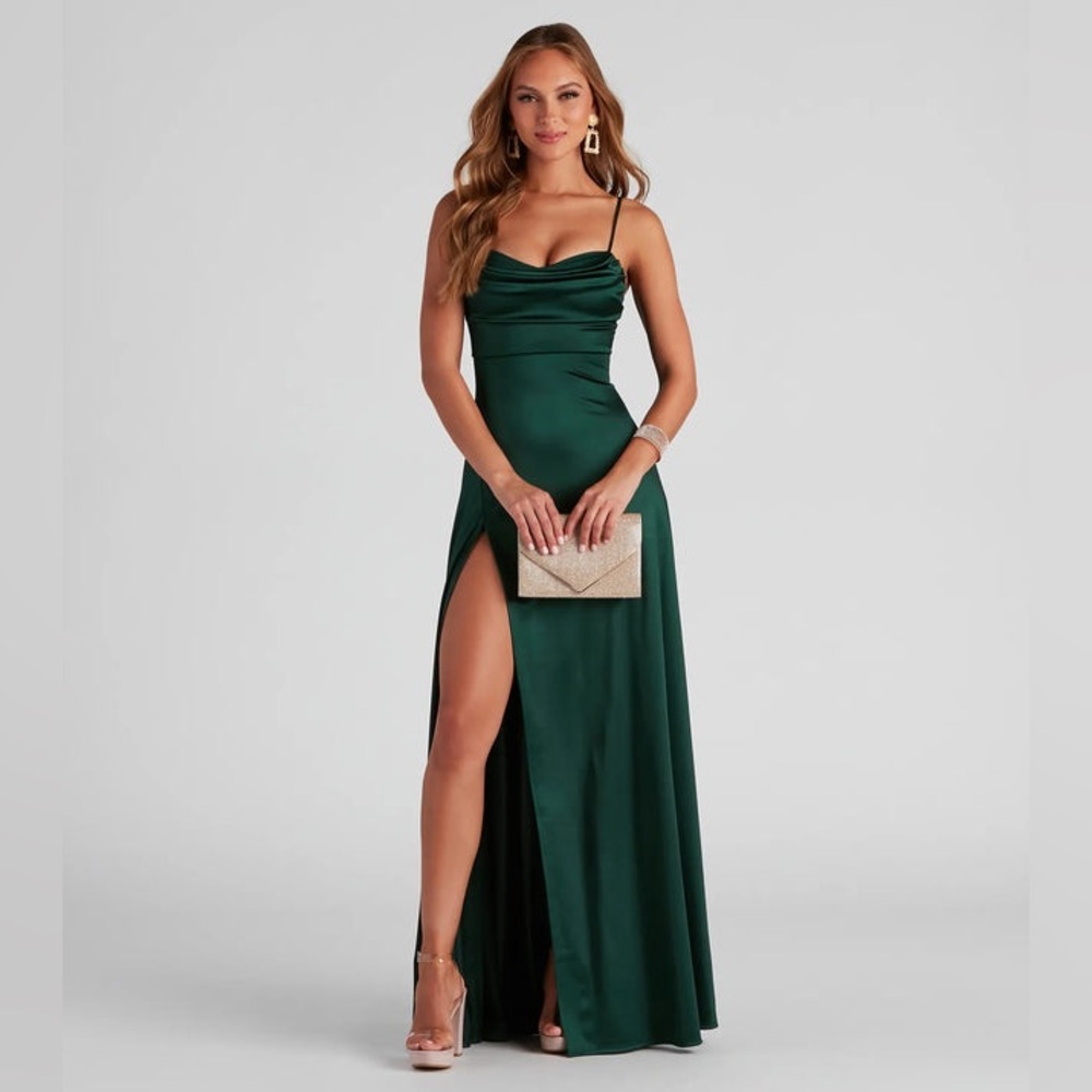 Windsor Marissa Formal Satin Cowl Neck Dress